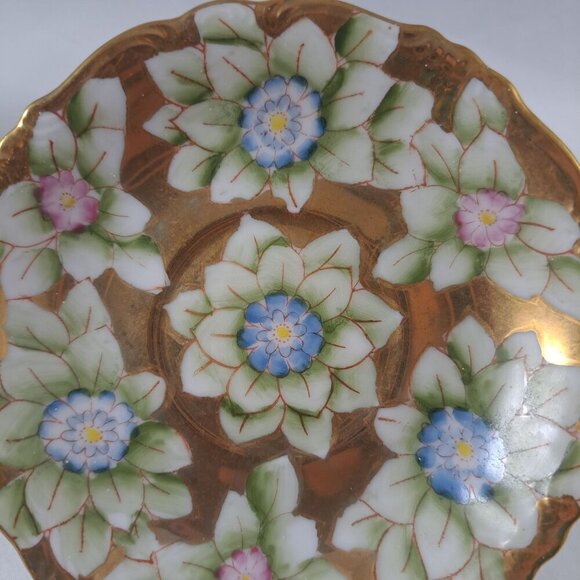 Trimont Gold Floral Tea Cup Saucer Hand Painted Green Collectible Vintage - Picture 14 of 16